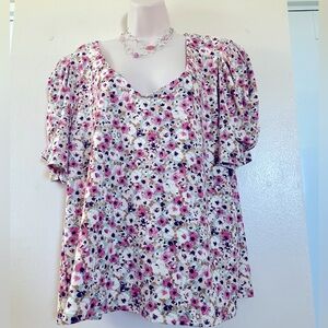 Floral Women's Top - Pink and White